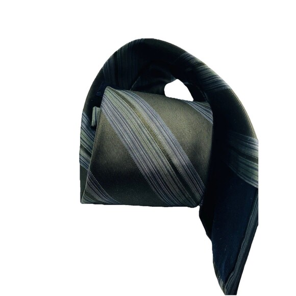 Elie Tahari Men's 100% Silk Tie Green & Blue striped Pattern Made in the USA - Picture 8 of 10